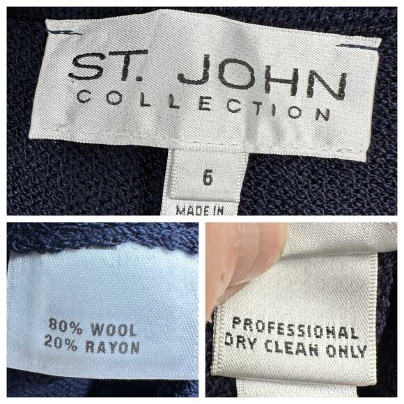 St John Collection Blue Santana Knit Pants Size 6 Wool Blend Pull On Ankle Crop - Picture 12 of 15